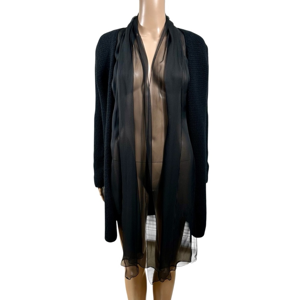 Malo black cashmere cardigan jacket with silk chiffon accents Sz S IT40